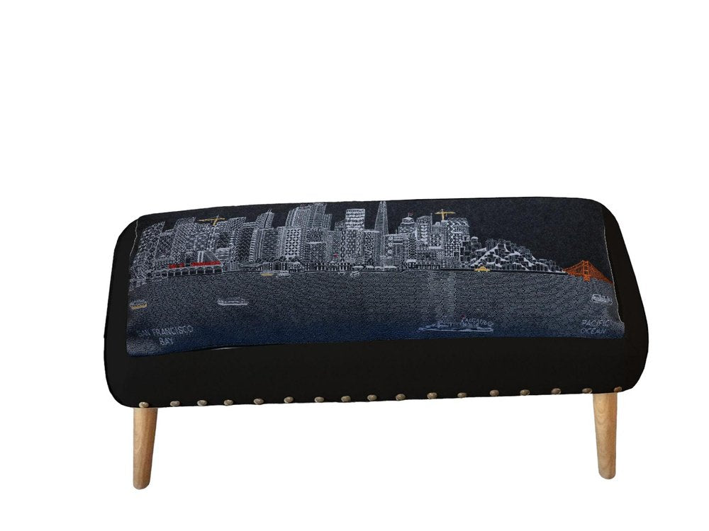 Gray Wool and Brown Ottoman - 38-inch