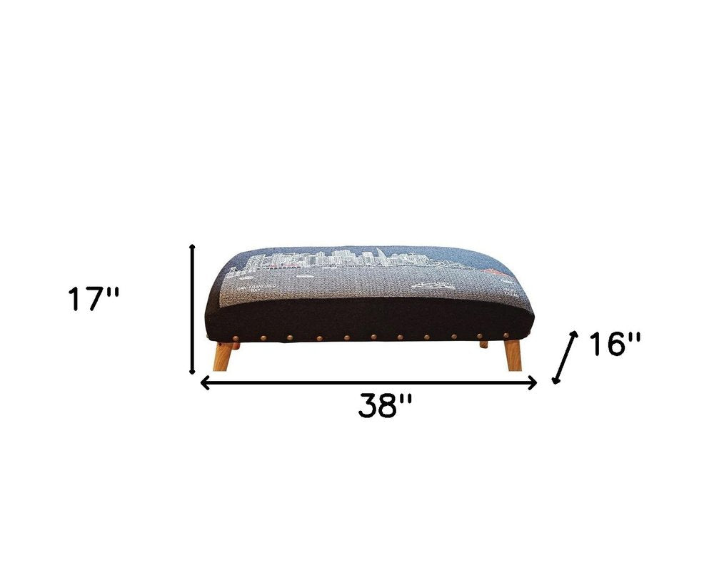 Gray Wool and Brown Ottoman - 38-inch