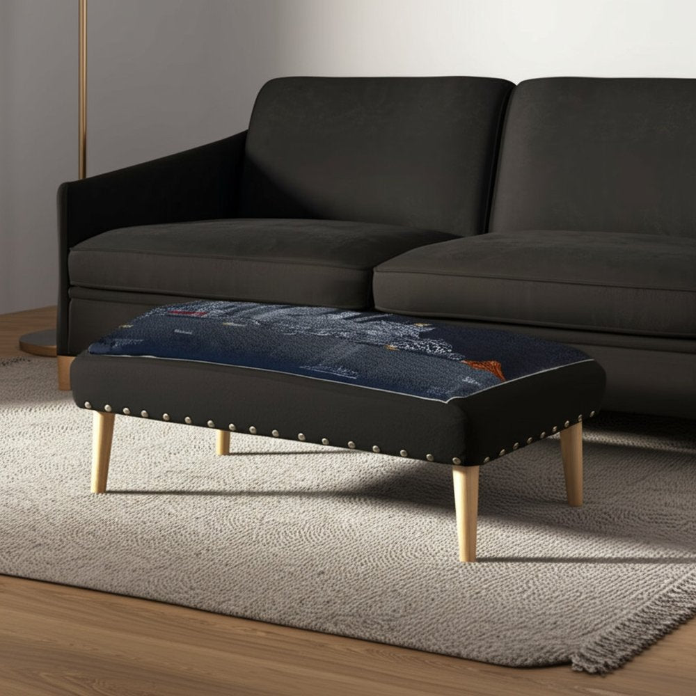 Gray Wool and Brown Ottoman - 38-inch