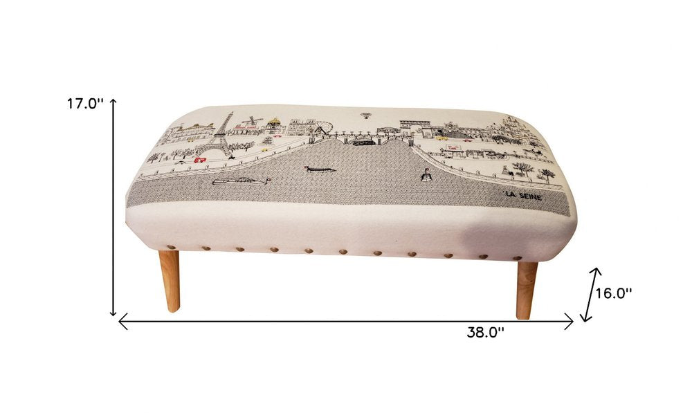 Cream Wool and Brown Ottoman - 38-inch