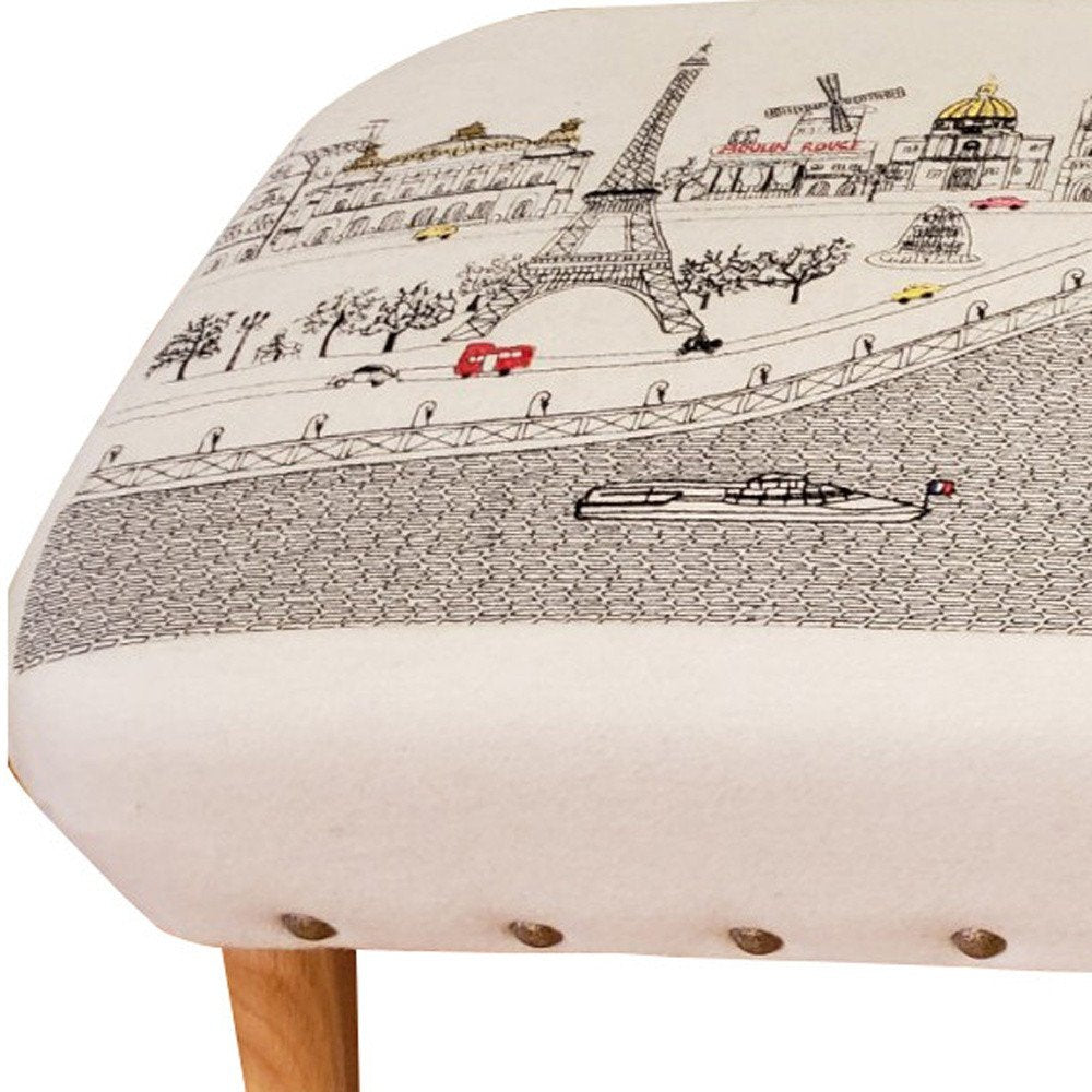Cream Wool and Brown Ottoman - 38-inch