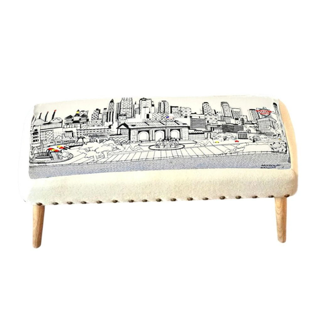 Cream Wool and Brown Ottoman - 38-inch