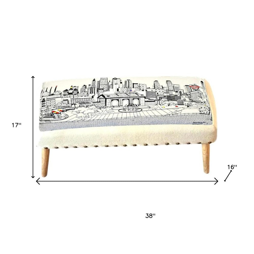 Cream Wool and Brown Ottoman - 38-inch