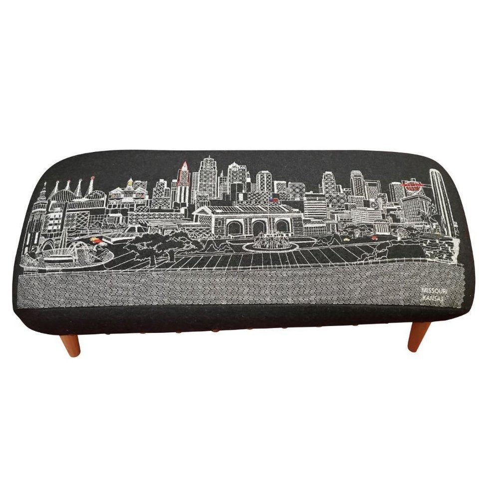 Black Wool and Brown Ottoman - 38-inch