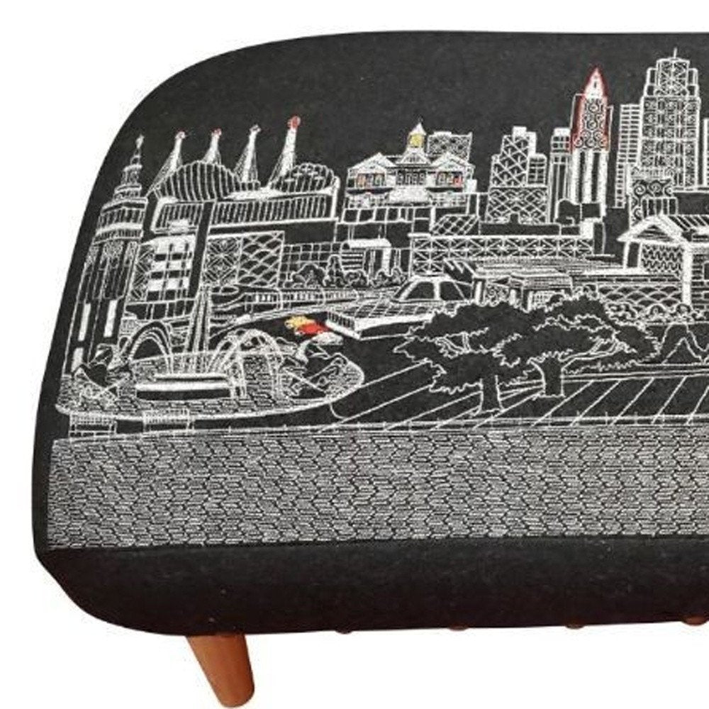 Black Wool and Brown Ottoman - 38-inch