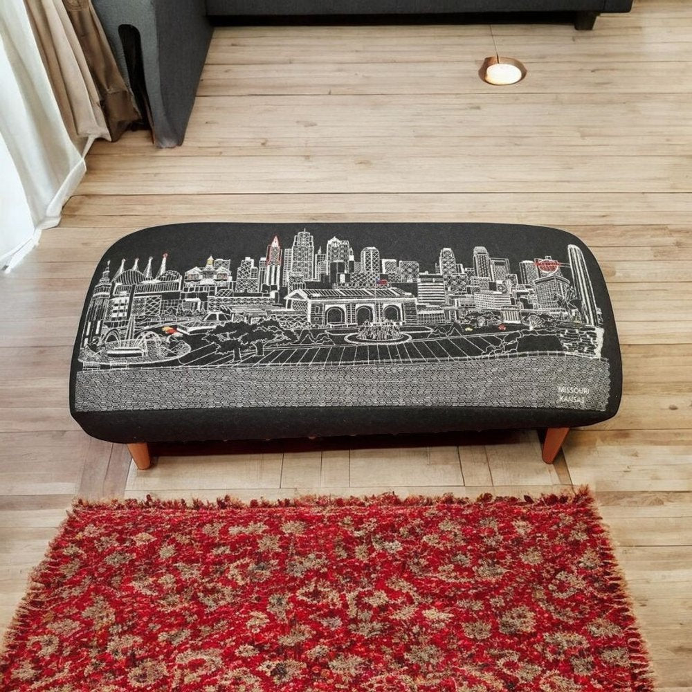 Black Wool and Brown Ottoman - 38-inch