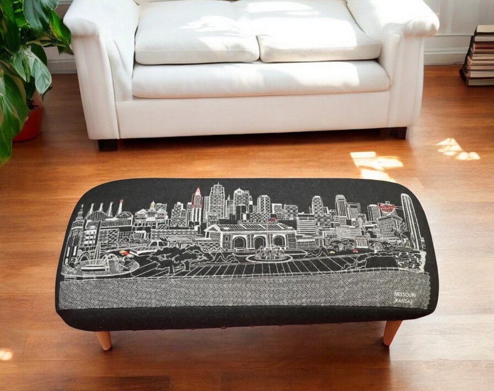 Black Wool and Brown Ottoman - 38-inch