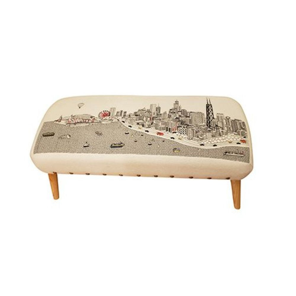 Cream Wool and Brown Ottoman - 38-inch