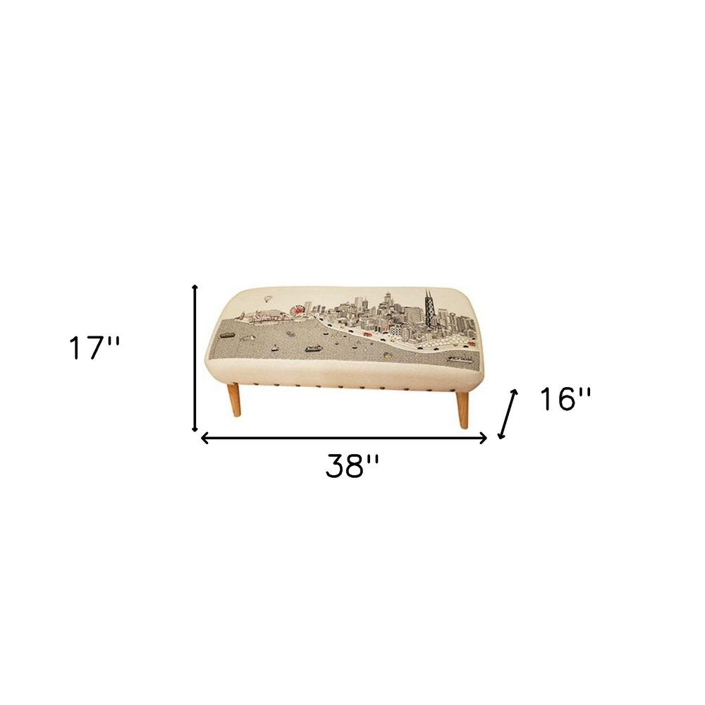 Cream Wool and Brown Ottoman - 38-inch