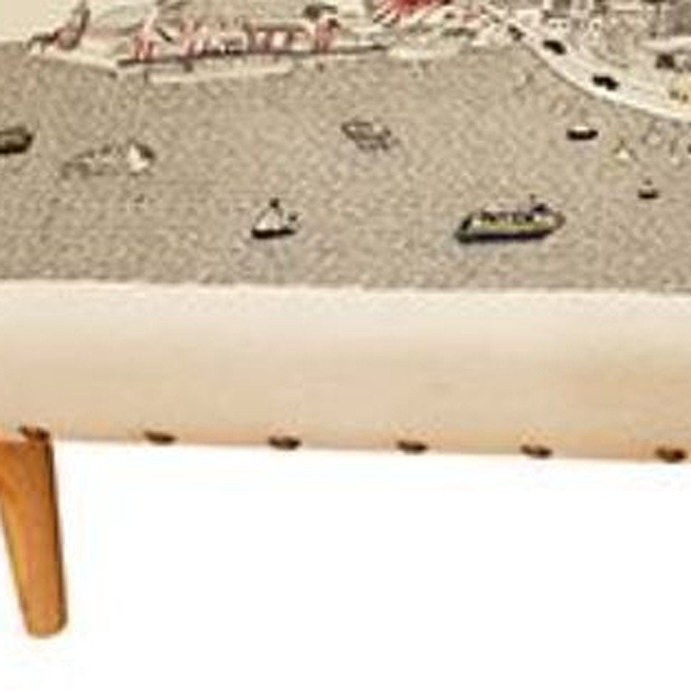 Cream Wool and Brown Ottoman - 38-inch