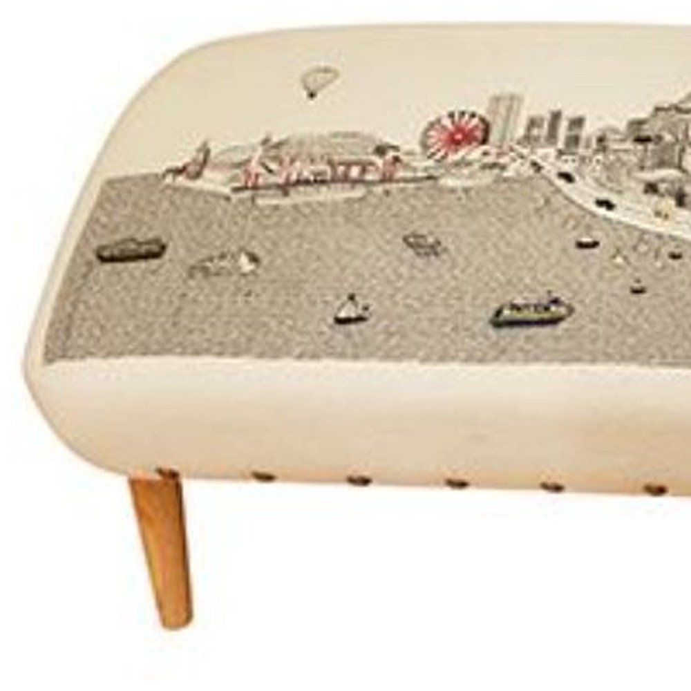 Cream Wool and Brown Ottoman - 38-inch