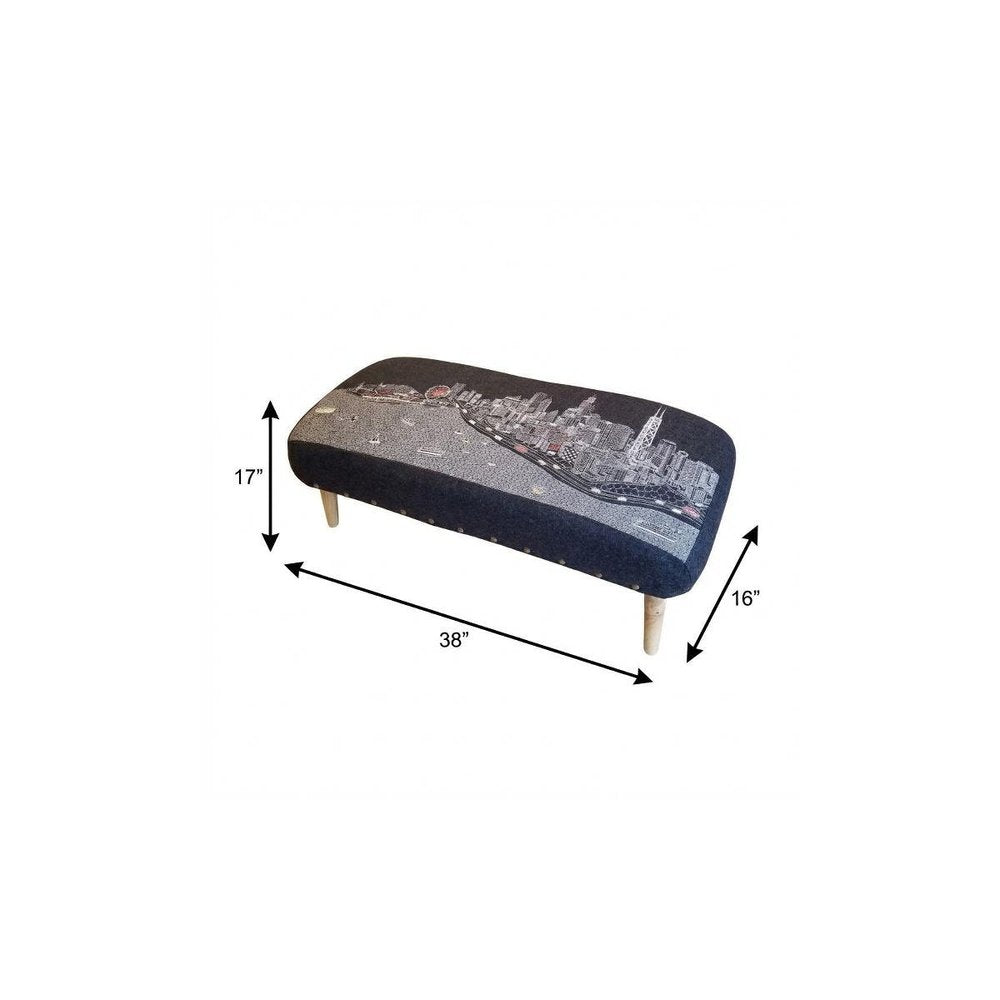 Gray Wool and Brown Ottoman - 38-inch