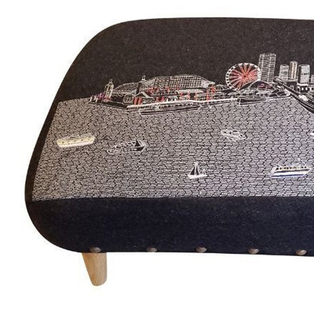 Gray Wool and Brown Ottoman - 38-inch