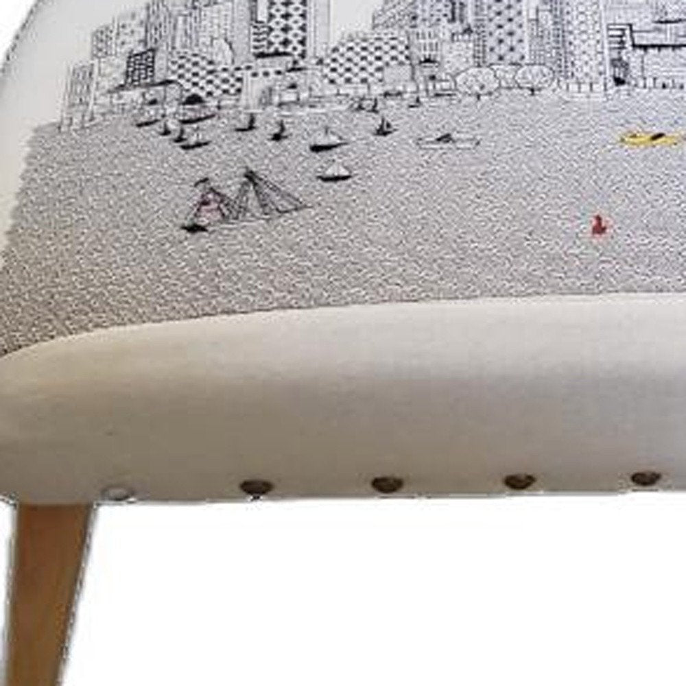 Cream and Natural Boston Daytime Skyline Embroidered Ottoman - 38-inch