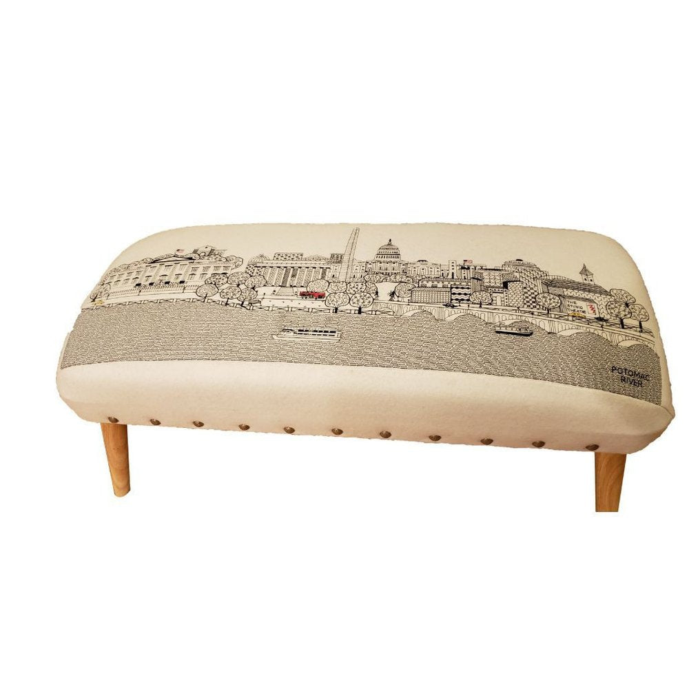 Cream Wool and Brown Ottoman - 38-inch