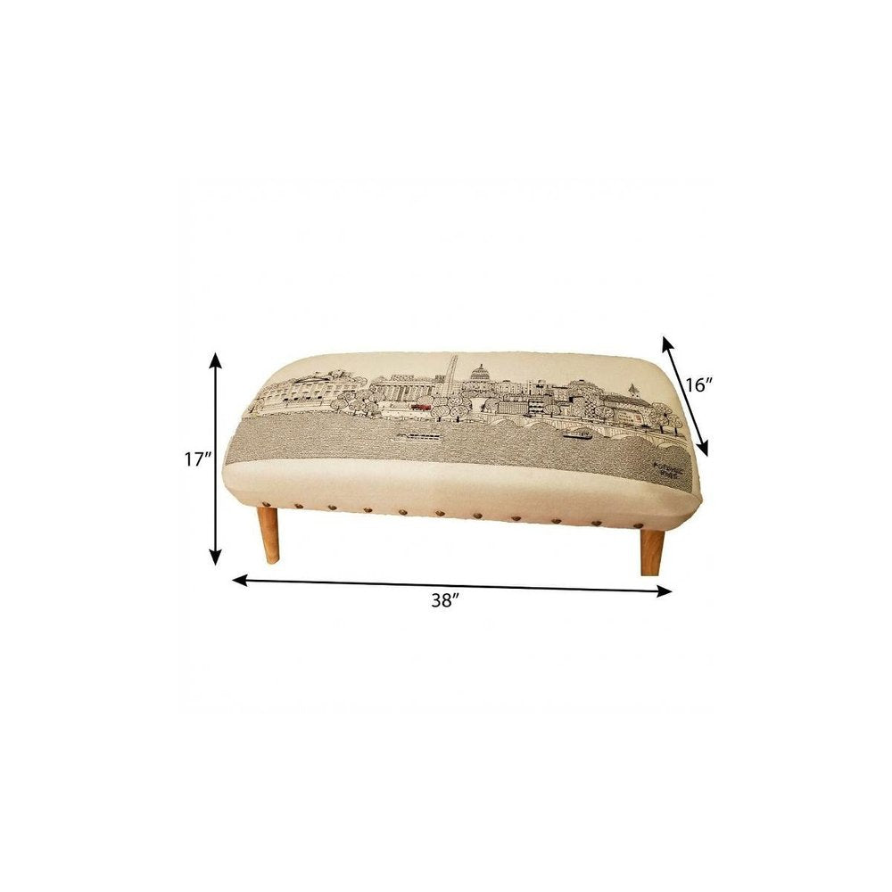 Cream Wool and Brown Ottoman - 38-inch
