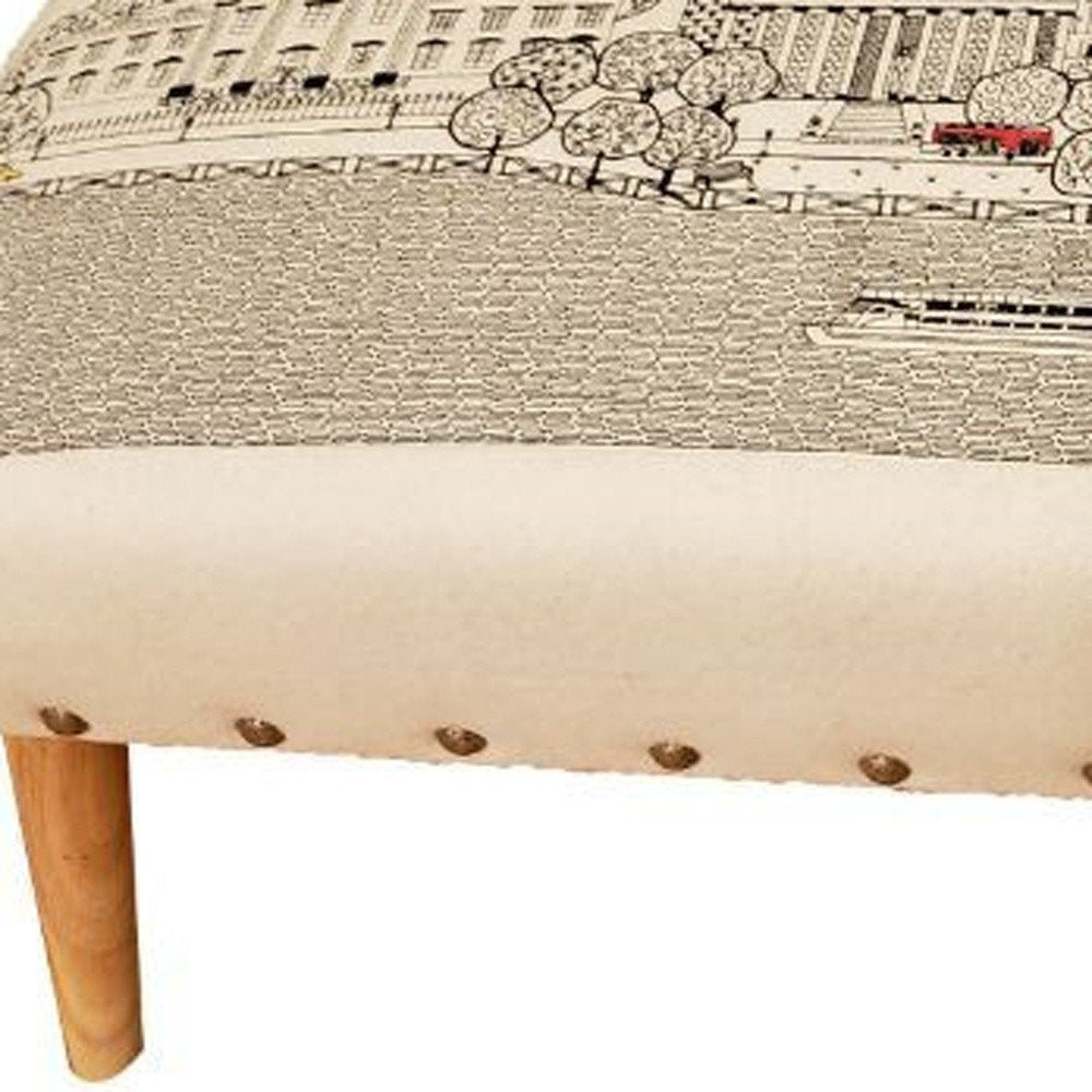 Cream Wool and Brown Ottoman - 38-inch