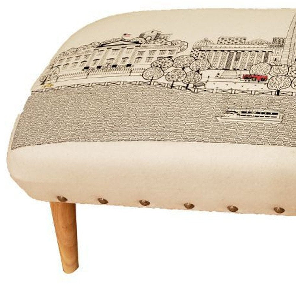 Cream Wool and Brown Ottoman - 38-inch