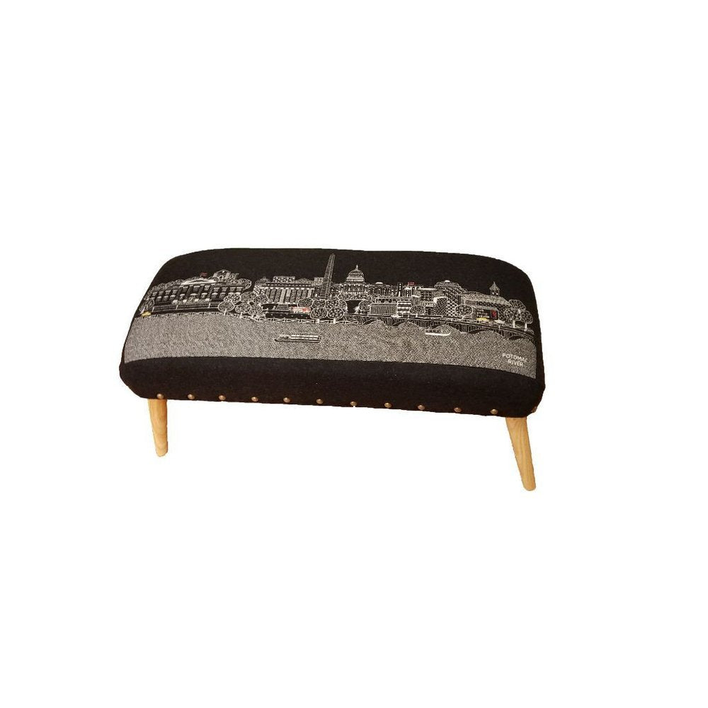 Gray Wool and Brown Ottoman - 38-inch
