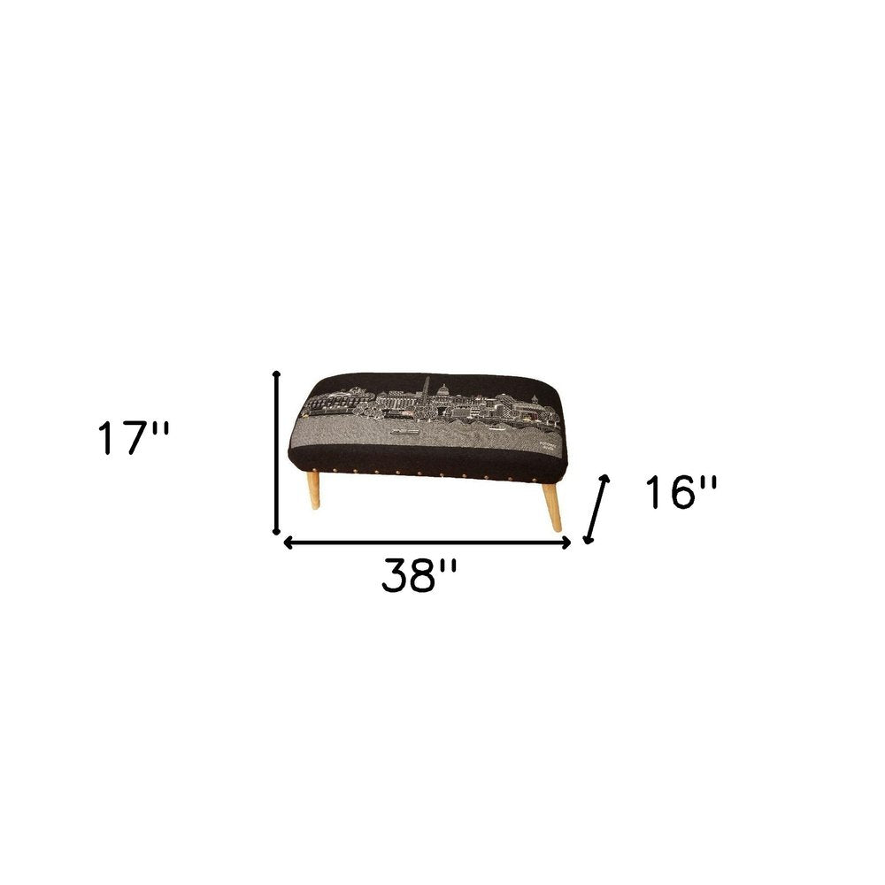 Gray Wool and Brown Ottoman - 38-inch
