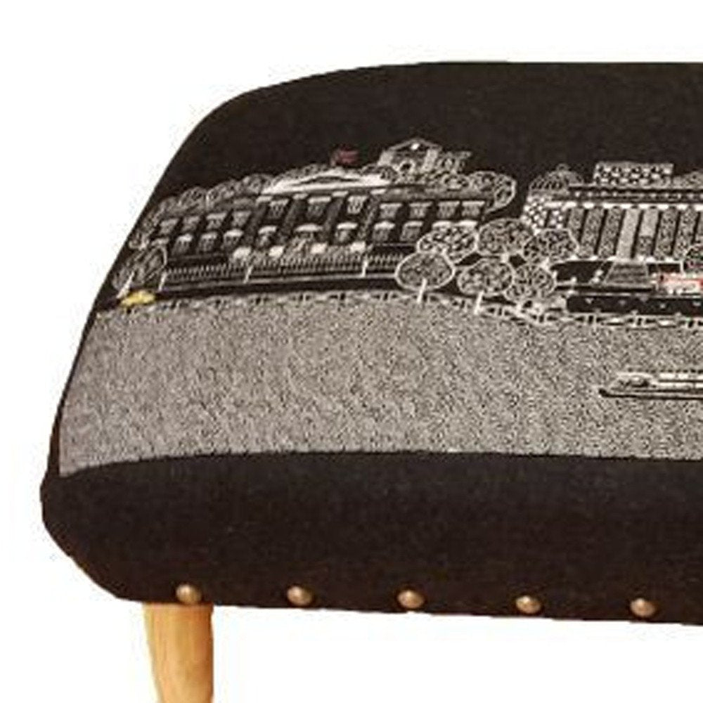 Gray Wool and Brown Ottoman - 38-inch