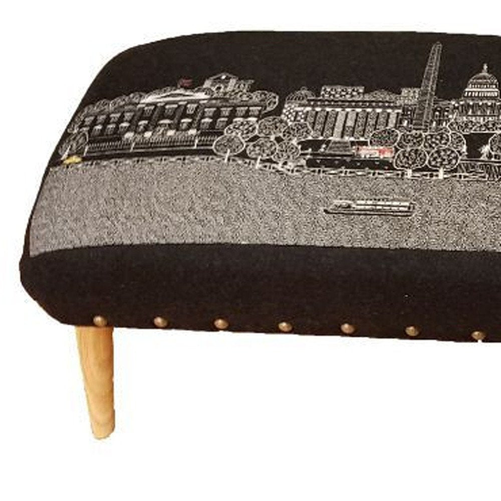 Gray Wool and Brown Ottoman - 38-inch