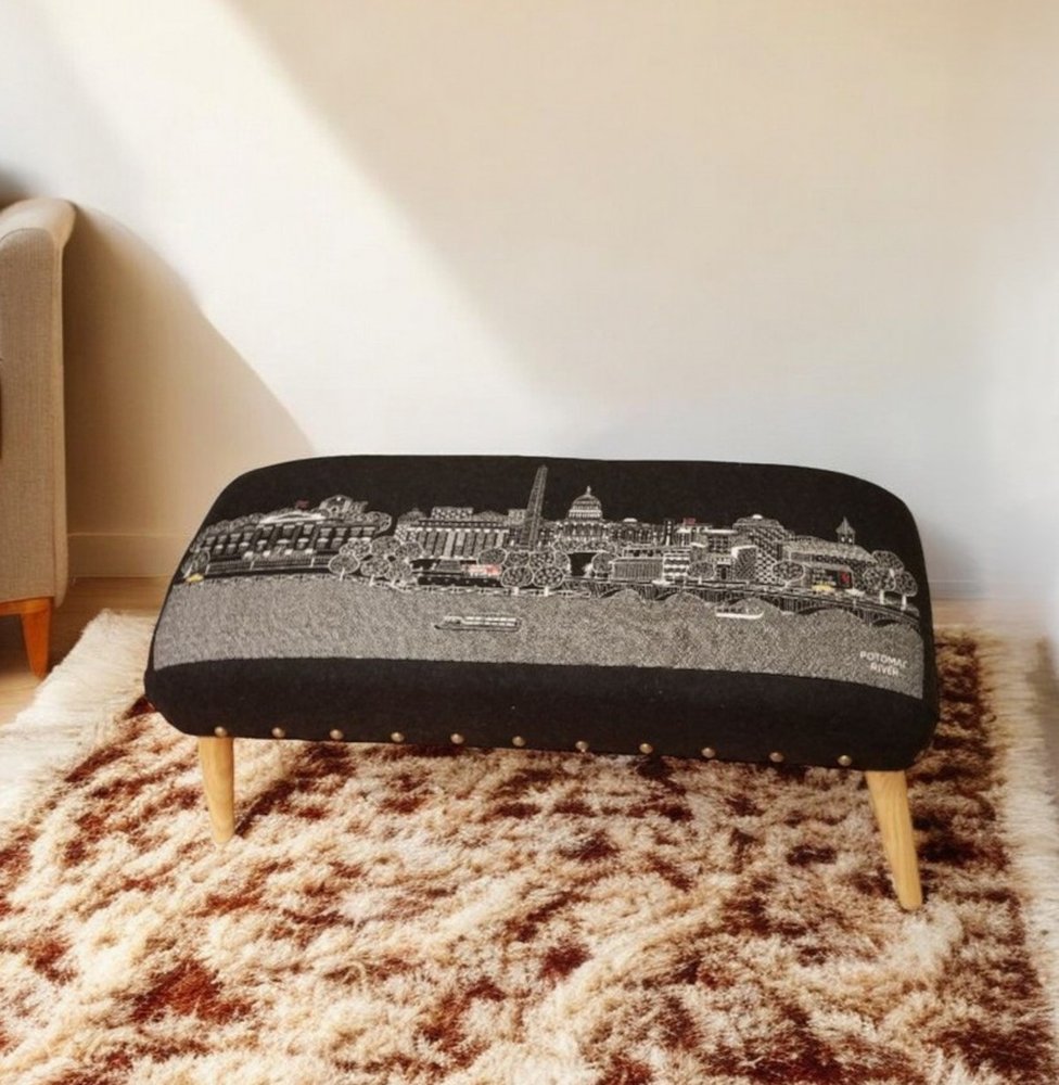 Gray Wool and Brown Ottoman - 38-inch