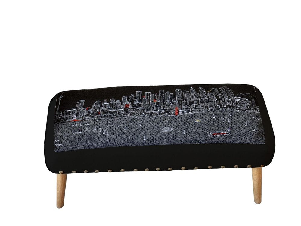 Gray Wool and Brown Ottoman - 38-inch