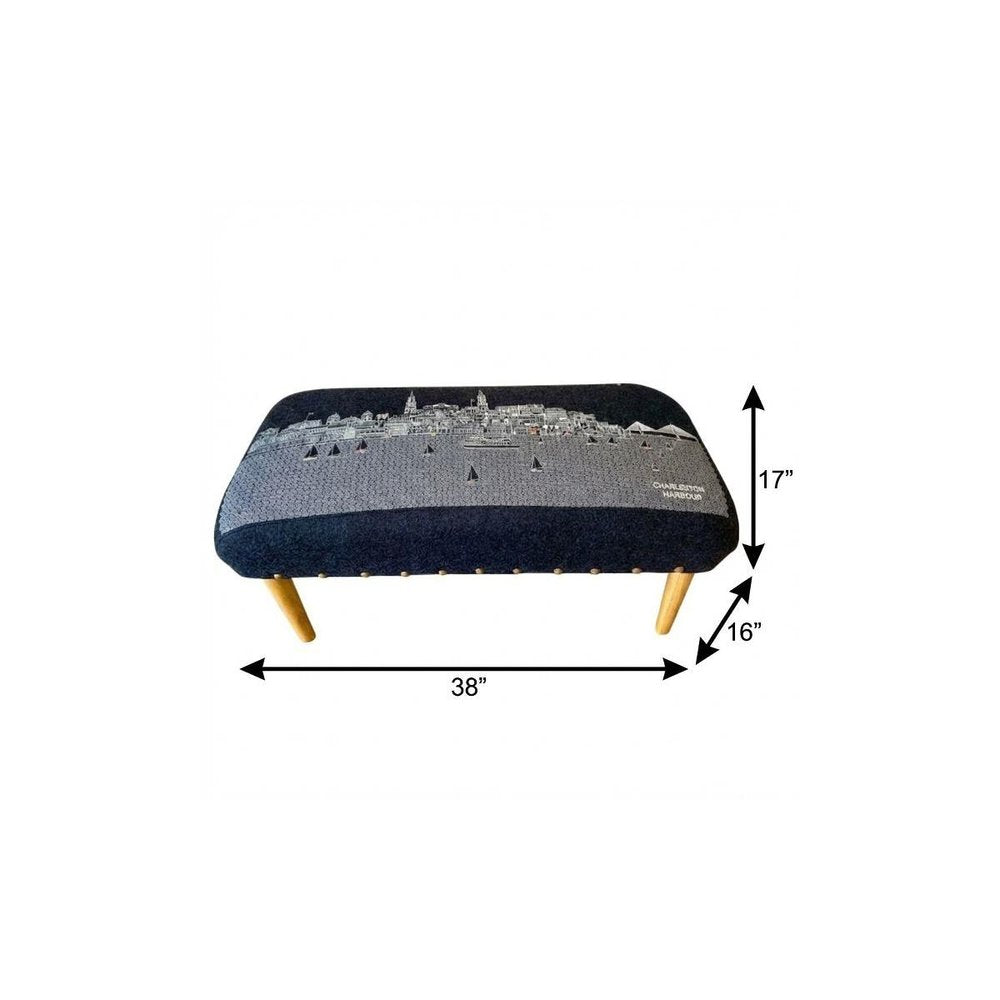 Gray Wool and Brown Ottoman - 38-inch