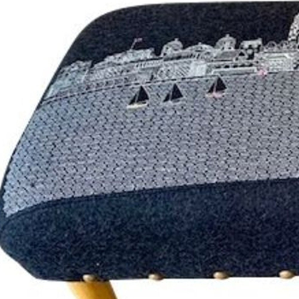 Gray Wool and Brown Ottoman - 38-inch