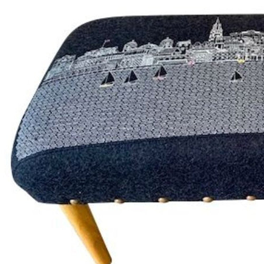 Gray Wool and Brown Ottoman - 38-inch