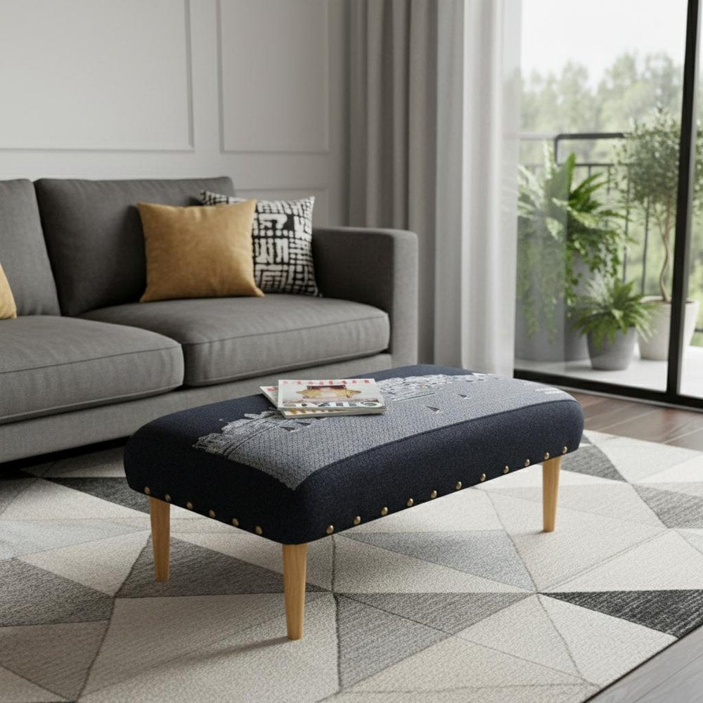 Gray Wool and Brown Ottoman - 38-inch