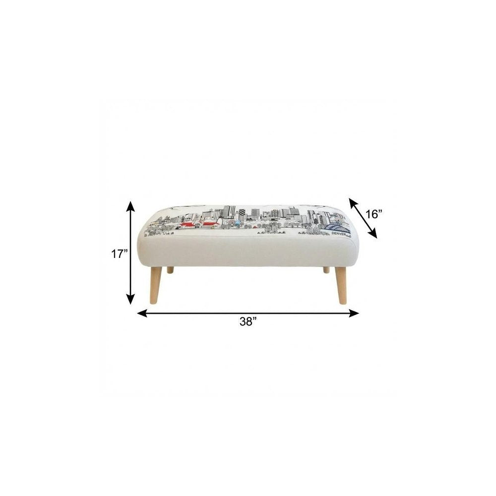 Cream Wool and Brown Ottoman - 38-inch