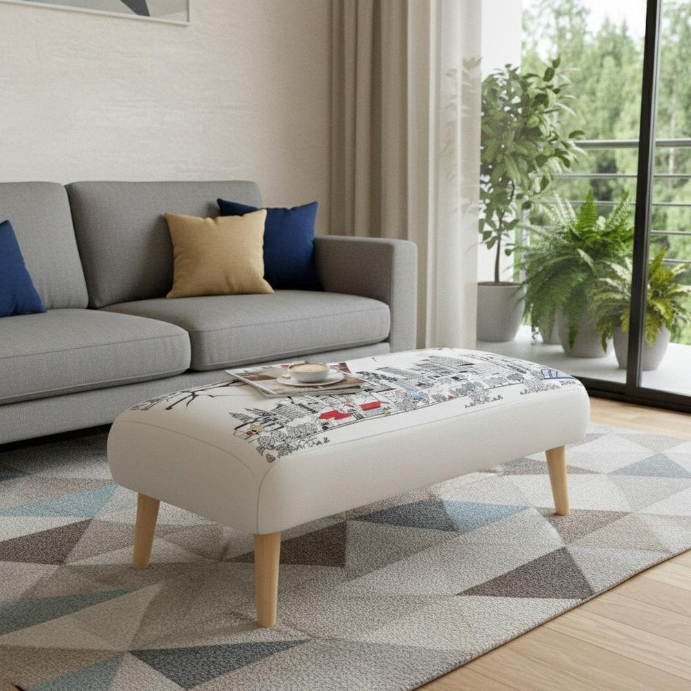 Cream Wool and Brown Ottoman - 38-inch