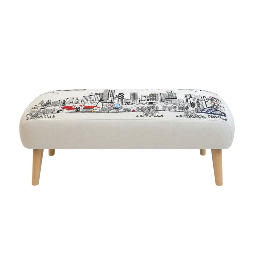 Cream Wool and Brown Ottoman - 38-inch
