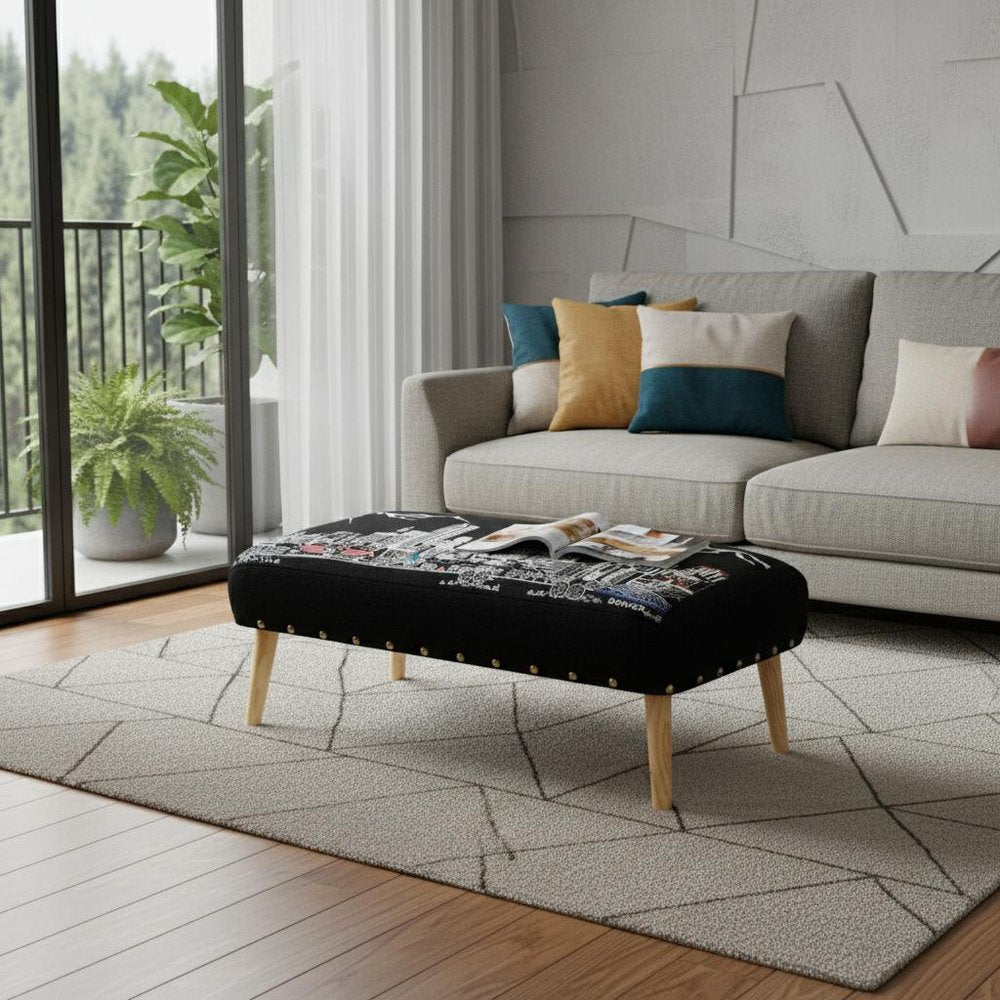 Gray and Brown Wool Ottoman - 38-inch
