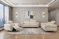 Three Piece Indoor Beige Italian Leather Six Person Seating Set