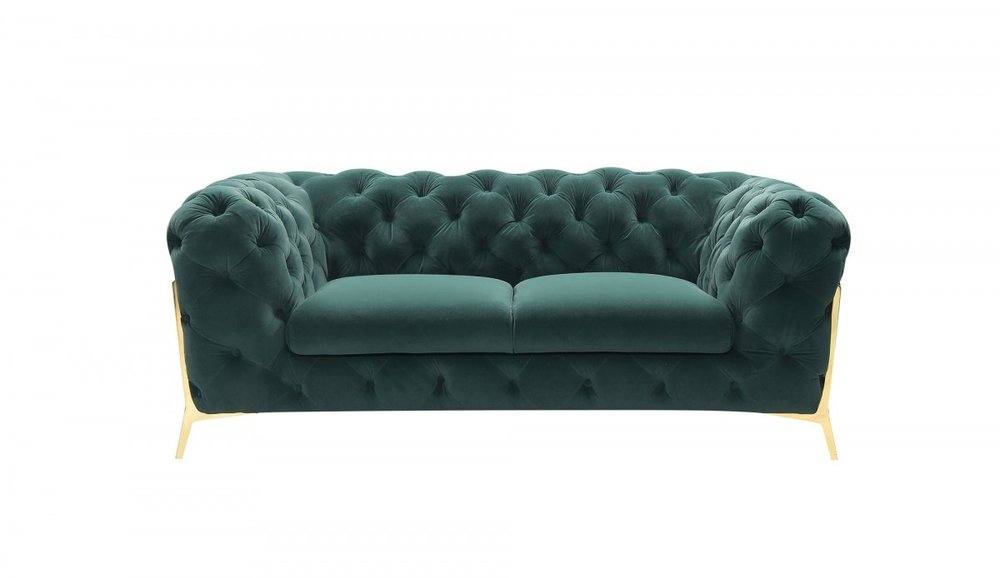 Emerald and Gold Velvet Loveseat - 74-inch