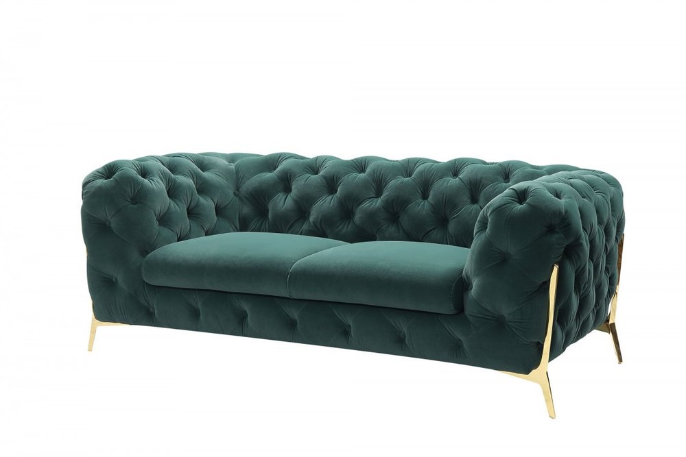 Emerald and Gold Velvet Loveseat - 74-inch