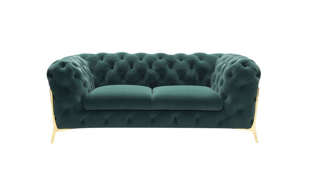 Emerald and Gold Velvet Loveseat - 74-inch