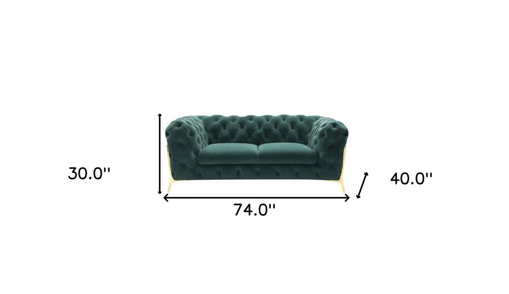 Emerald and Gold Velvet Loveseat - 74-inch