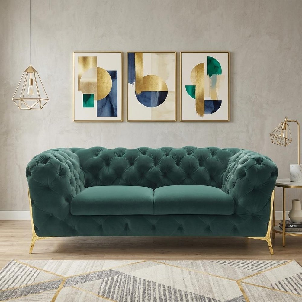 Emerald and Gold Velvet Loveseat - 74-inch