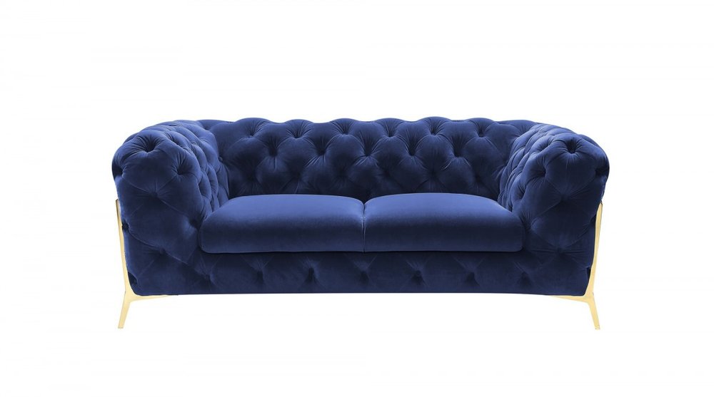 Blue and Gold Velvet Loveseat - 74-inch
