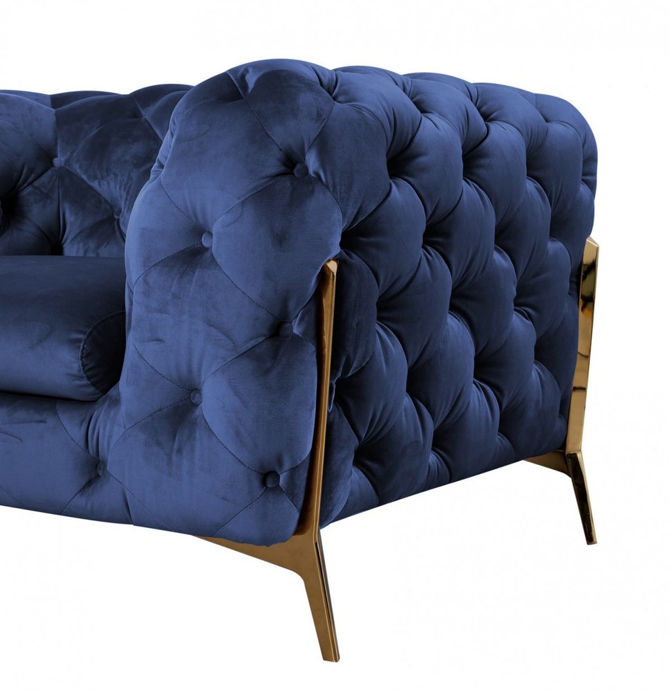 Blue and Gold Velvet Loveseat - 74-inch