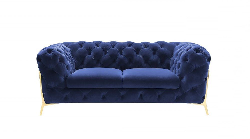 Blue and Gold Velvet Loveseat - 74-inch