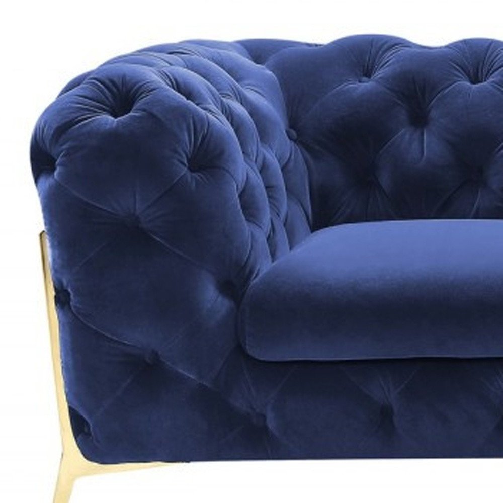 Blue and Gold Velvet Loveseat - 74-inch