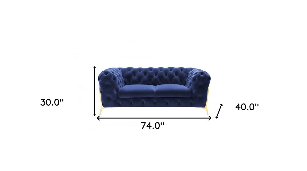 Blue and Gold Velvet Loveseat - 74-inch