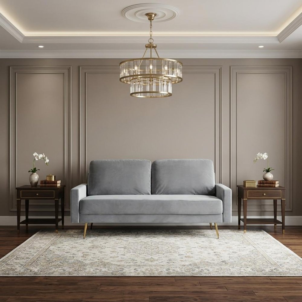 Gray Velvet Sofa with Brass Legs - 72-inch