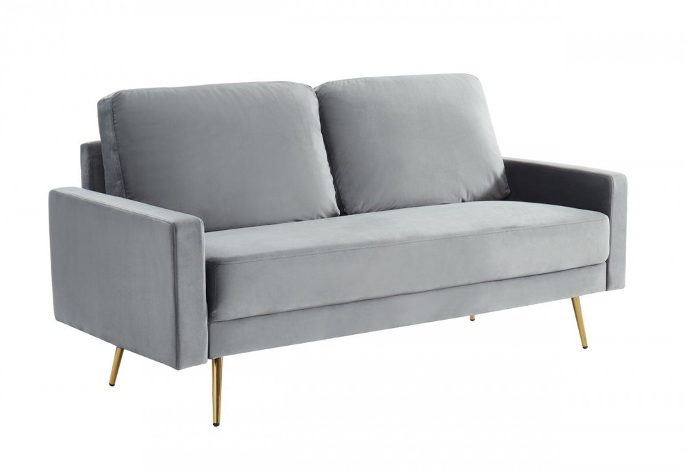 Gray Velvet Sofa with Brass Legs - 72-inch