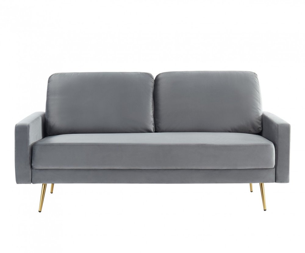 Gray Velvet Sofa with Brass Legs - 72-inch